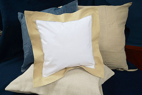 Hemstitch Square Baby Sham 12x12". White with Taupe color border